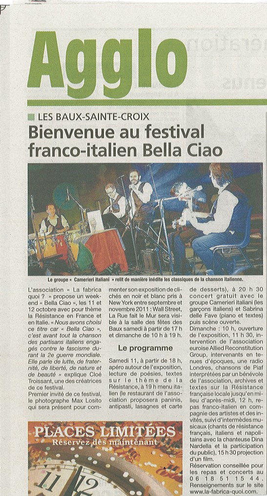 article Eure info 7 oct 2014 festival Bella ciao
