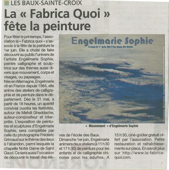 article mai 2014- la fabrica quoi- engelmarie sophie Eure infos 
